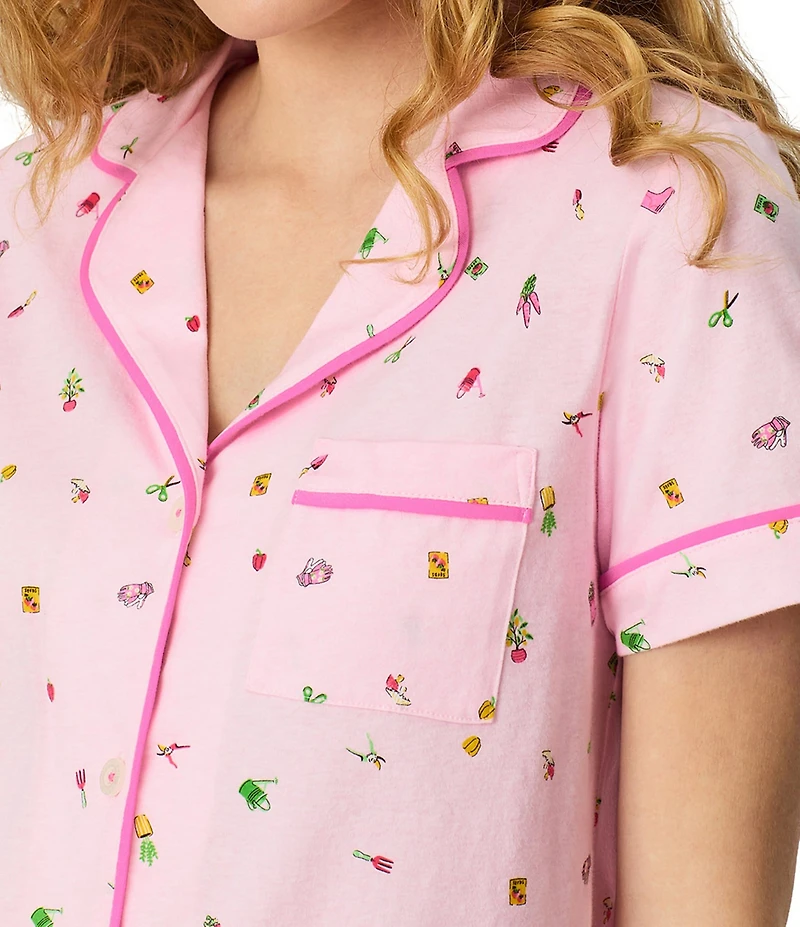 Carole Hochman Parfait Print Short Sleeve Notch Collar Jersey Knit Shorty Pajama Set