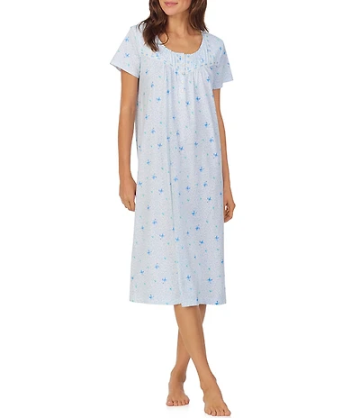 Carole Hochman Petite Size Butterfly Floral Printed Short Sleeve Round Jersey Knit Waltz Gown