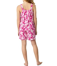 Carole Hochman Pink Floral Print Sleeveless Round Neck Cotton Bermuda Pajama Set