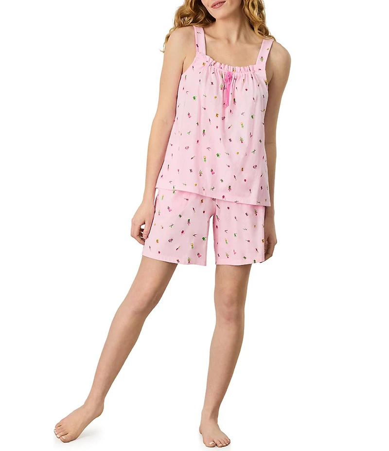 Carole Hochman Pink Parfait Print Sleeveless Round Neck Cotton Bermuda Pajama Set