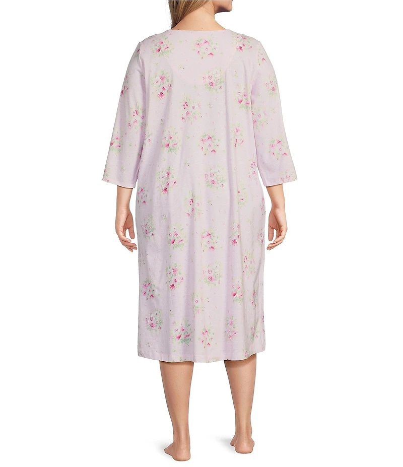 Carole Hochman Plus Size 3/4 Sleeve Sweetheart Neck Floral Jersey Knit Waltz Nightgown