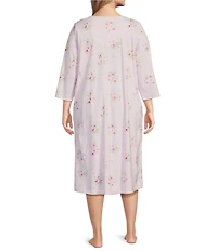 Carole Hochman Plus Size 3/4 Sleeve Sweetheart Neck Floral Jersey Knit Waltz Nightgown