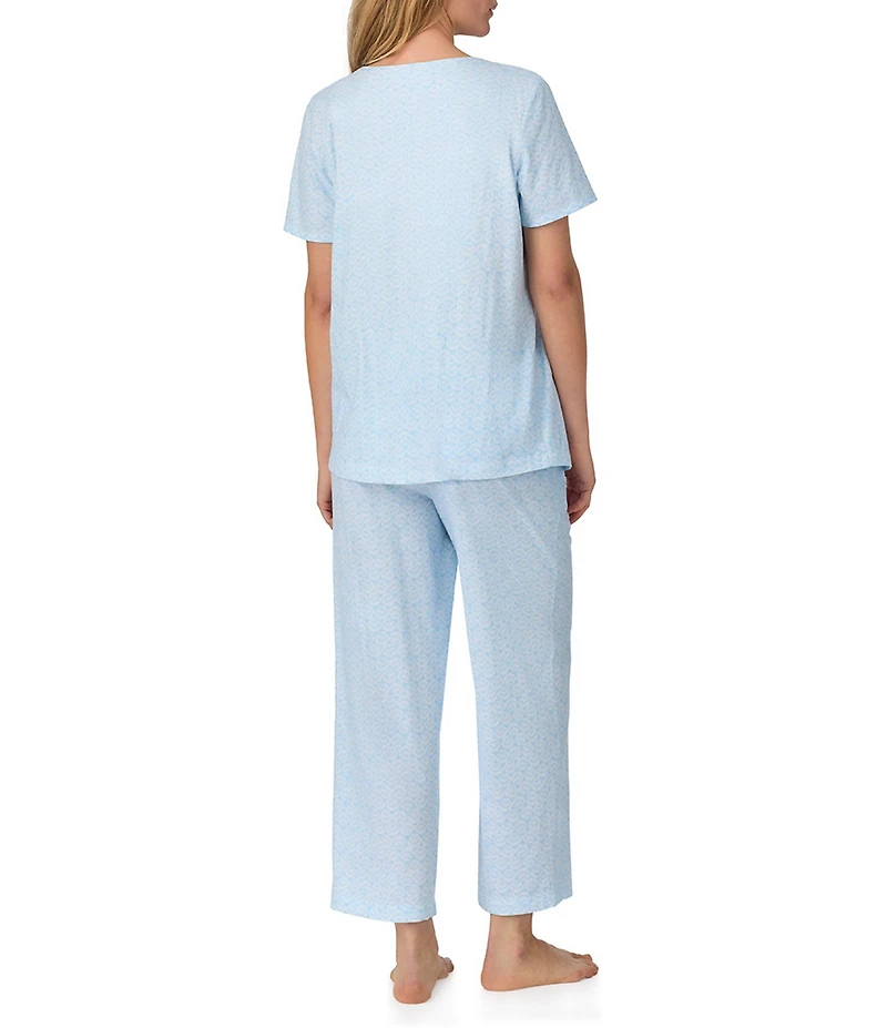 Carole Hochman Printed Short Sleeve Round Neck Jersey Knit Cotton Cropped Pajama Set