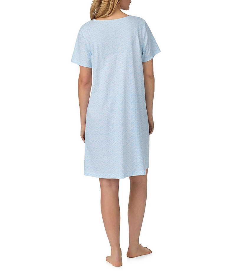 Carole Hochman Printed Short Sleeve Round Neck Jersey Knit Cotton Short Nightgown