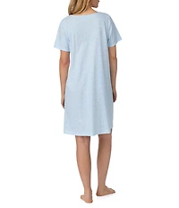 Carole Hochman Printed Short Sleeve Round Neck Jersey Knit Cotton Short Nightgown