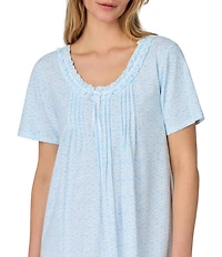 Carole Hochman Printed Short Sleeve Round Neck Jersey Knit Cotton Short Nightgown