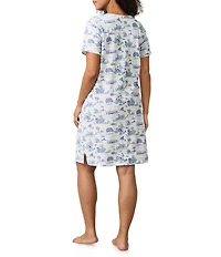Carole Hochman Short Sleeve V-Neck Jersey Knit Countryside Toile Print Nightgown
