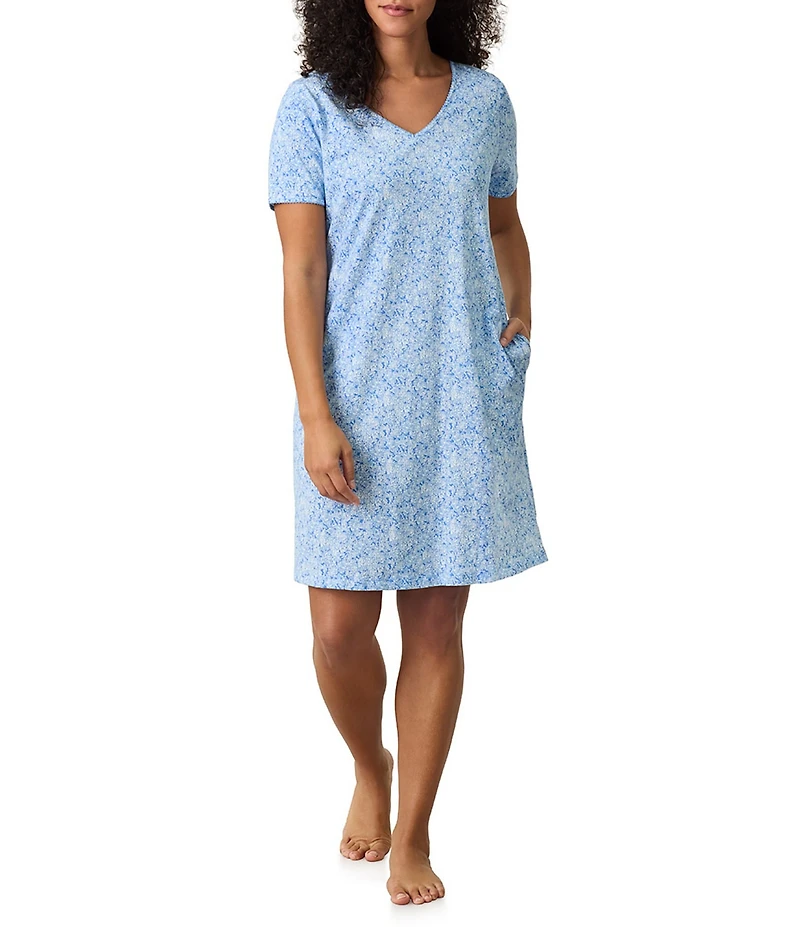 Carole Hochman Short Sleeve V-Neck Jersey Knit Floral Print Nightgown