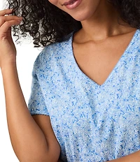 Carole Hochman Short Sleeve V-Neck Jersey Knit Floral Print Nightgown