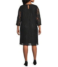 Caroline Plus Size Floral Lace Round Neck 3/4 Sleeve Bodice Lined Shift Dress