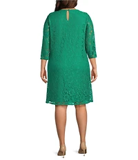 Caroline Plus Size Floral Lace Round Neck 3/4 Sleeve Bodice Lined Shift Dress
