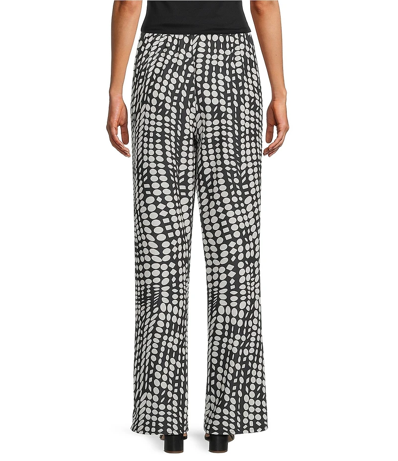 Caroline Rose Abstract Geo Dot Print Crepe Elastic Waist Flat Front Wide-Leg Pants