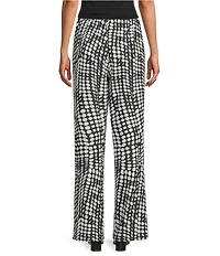 Caroline Rose Abstract Geo Dot Print Crepe Elastic Waist Flat Front Wide-Leg Pants