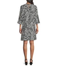Caroline Rose Abstract Geo Dot Print Crepe Graphic Print Scoop Neck 3/4 Sleeve Easy Dress
