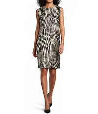 Caroline Rose Abstract Geo Dot Printed Mikado Scoop Neck Sleeveless Sheath Dress