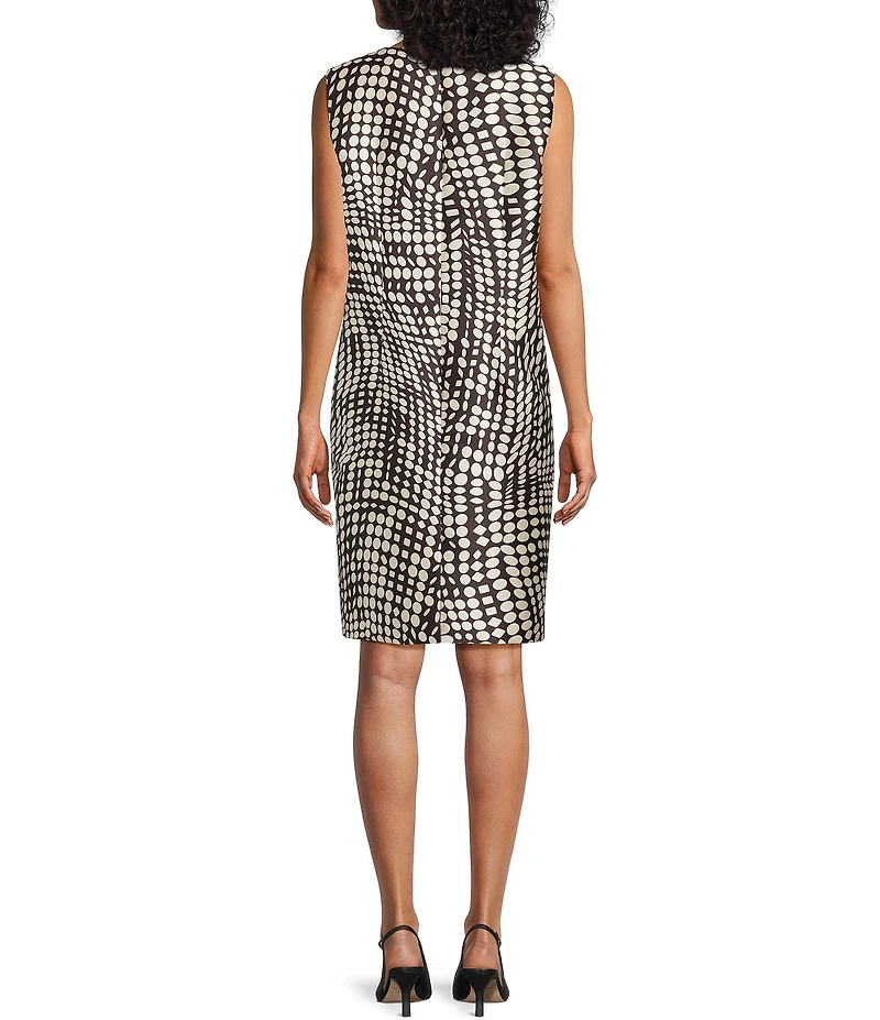 Caroline Rose Abstract Geo Dot Printed Mikado Scoop Neck Sleeveless Sheath Dress