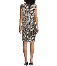 Caroline Rose Abstract Geo Dot Printed Mikado Scoop Neck Sleeveless Sheath Dress