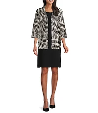 Caroline Rose Abstract Geo Dot Printed Mikado Spread Collar Cuffed 3/4 Sleeve Open-Front Jacket
