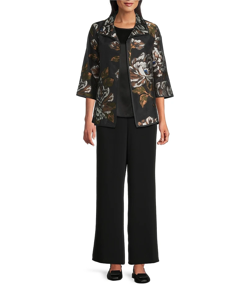 Caroline Rose Autumn Bloom Devore Spread Collar 3/4 Sleeve Jacket