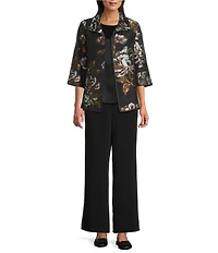 Caroline Rose Autumn Bloom Devore Spread Collar 3/4 Sleeve Jacket