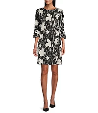 Caroline Rose Bella Dancing Floral Knit Scoop Neck 3/4 Bell Sleeve Dress
