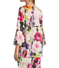 Caroline Rose Bella Floral Satin Scoop Neck 3/4 Soft Bell Sleeve Coordinating A-Line Tunic