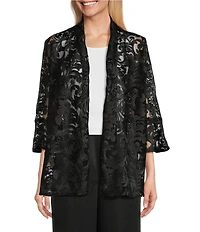 Caroline Rose Bella Soiree Embroidered Mesh Lace 3/4 Bell Sleeve Cardigan