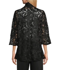 Caroline Rose Bella Soiree Embroidered Mesh Lace 3/4 Bell Sleeve Cardigan