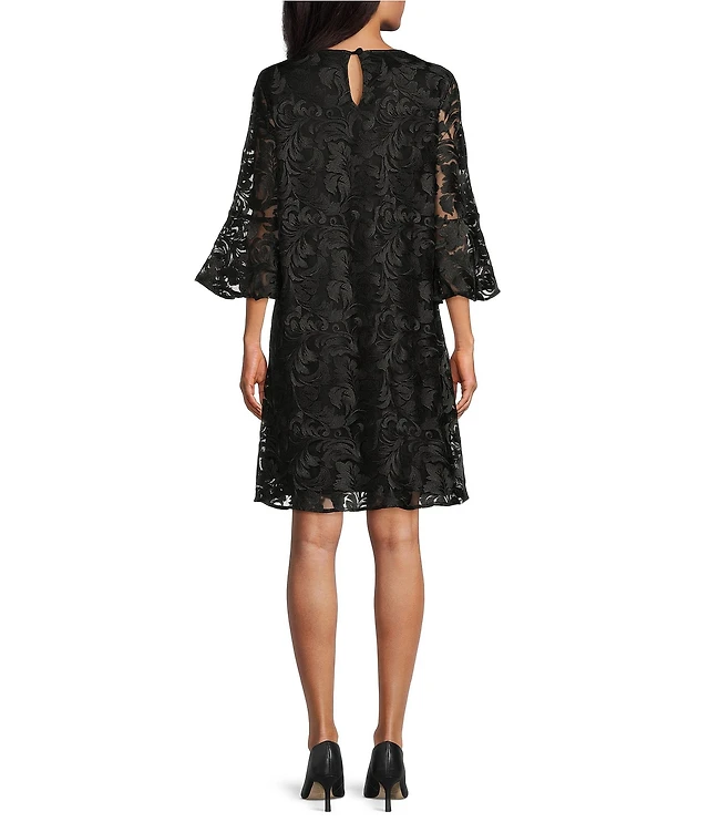 Marina Sequin Embroidered Mesh Lace Illusion Neckline 3/4 Sleeve Gown at  Hamilton Place in Chattanooga, TN