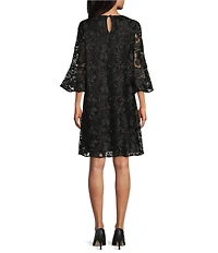 Caroline Rose Bella Soiree Embroidered Mesh Lace 3/4 Bell Sleeve Shift Dress