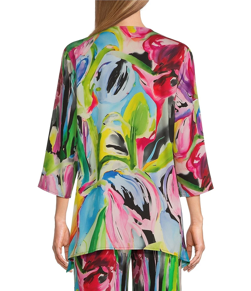 Caroline Rose Brilliant Bouquet Breezy Stretch Woven V-Neck 3/4 Sleeve Coordinating Tunic