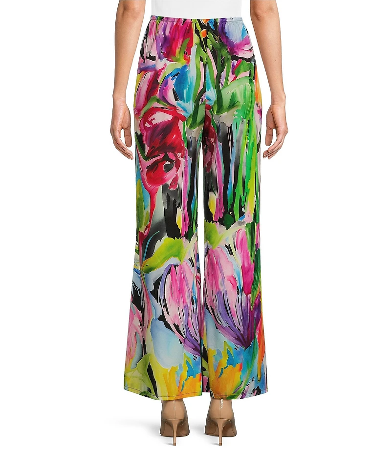 Caroline Rose Brilliant Bouquet Print Breezy Stretch Woven Coordinating Wide Leg Pants
