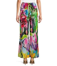 Caroline Rose Brilliant Bouquet Print Breezy Stretch Woven Coordinating Wide Leg Pants