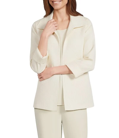 Caroline Rose Celebration Textured Shimmer Jacquard Bracelet Sleeve Open-Front Jacket