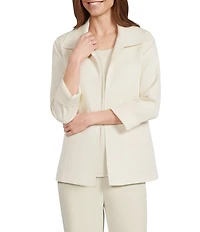 Caroline Rose Celebration Textured Shimmer Jacquard Bracelet Sleeve Open-Front Jacket