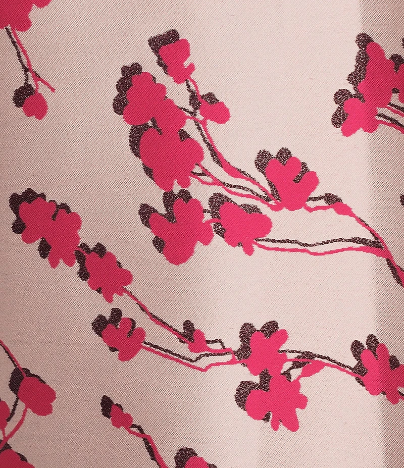 Caroline Rose Cherry Blossom Print Satin Jacquard Notch Collar 3/4 Sleeve Open-Front Statement Jacket