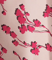 Caroline Rose Cherry Blossom Print Satin Jacquard Notch Collar 3/4 Sleeve Open-Front Statement Jacket