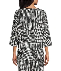 Caroline Rose Coordinating Abstract Geo Dot Print Crepe Scoop Neck 3/4 Sleeve Swing Party Top