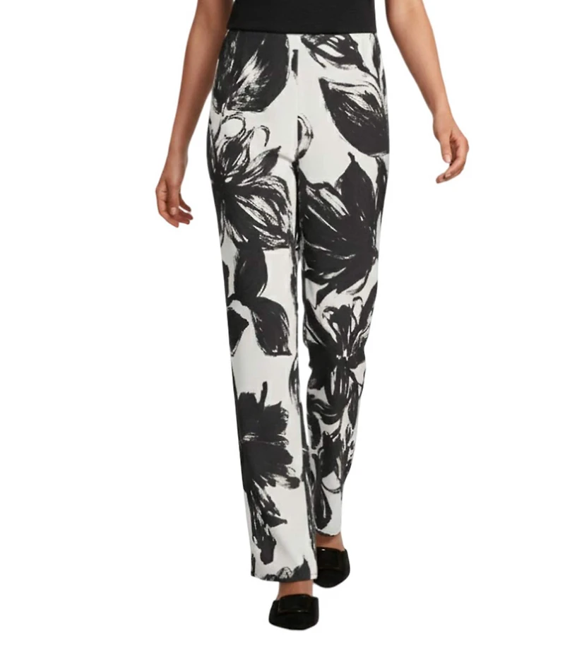 Caroline Rose Coordinating Brushstroke Floral Print Straight-Leg Pull-On Pants