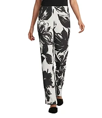Caroline Rose Coordinating Brushstroke Floral Print Straight-Leg Pull-On Pants