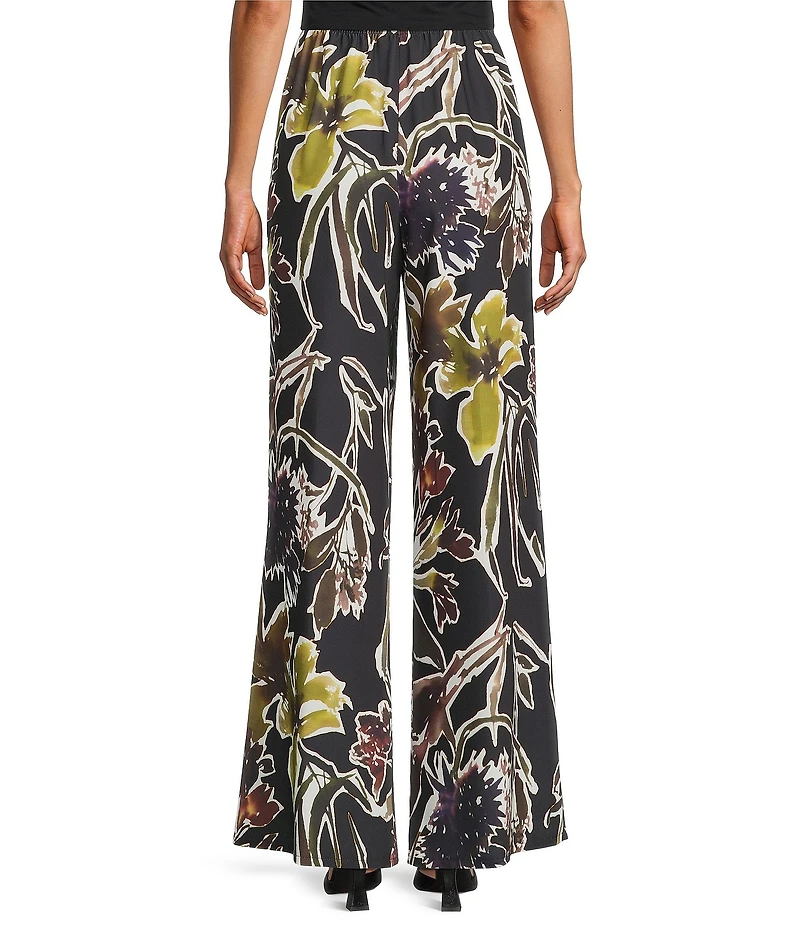 Caroline Rose Coordinating Floral Print Crepe Elastic Waist Wide Leg Pants