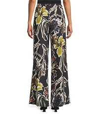 Caroline Rose Coordinating Floral Print Crepe Elastic Waist Wide Leg Pants