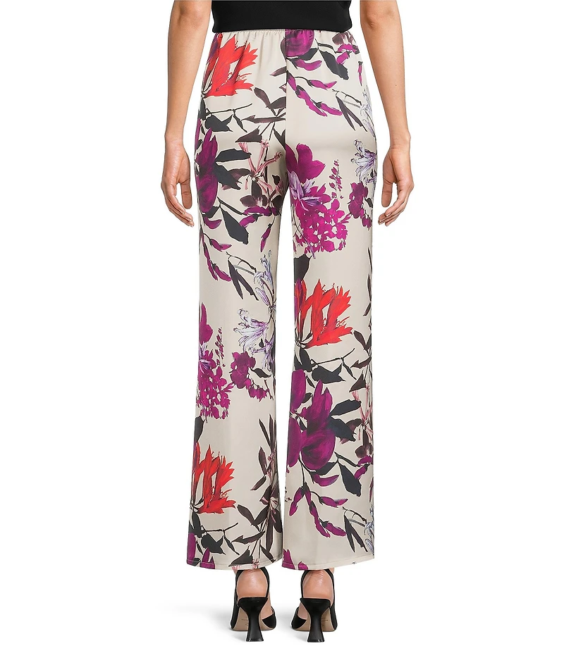 Caroline Rose Coordinating Floral Print Satin Wide Leg Pull-On Pants