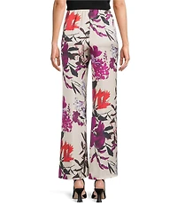 Caroline Rose Coordinating Floral Print Satin Wide Leg Pull-On Pants