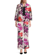 Caroline Rose Coordinating Floral Print Satin Wide Leg Pull-On Pants