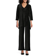 Caroline Rose Coordinating Sparkle Stretch Velvet Elastic Waist Straight Leg Pants