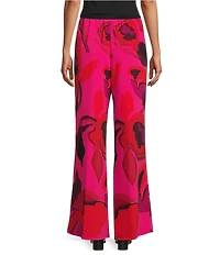 Caroline Rose Copa Abstract Floral Print Matte Crepe Pull-On Wide-Leg Pants