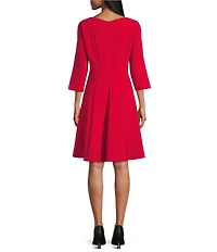 Caroline Rose Crepe Boat Neck 3/4 Sleeve Fit-And-Flare Dress