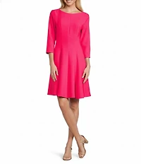 Caroline Rose Crepe Boat Neck 3/4 Sleeve Fit-And-Flare Dress