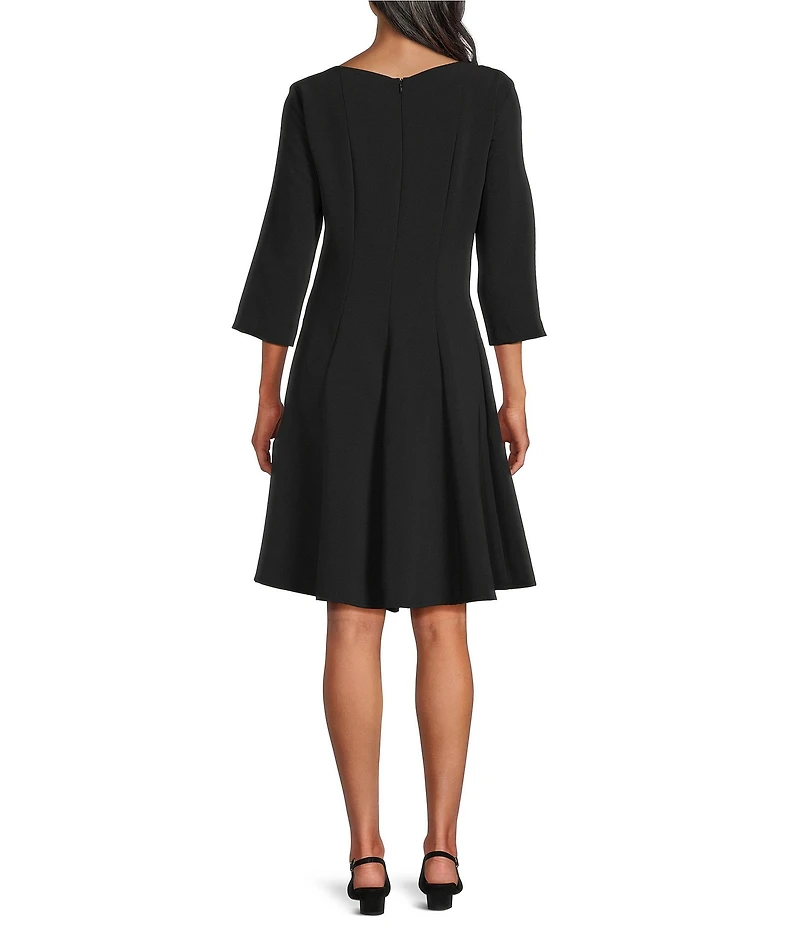 Caroline Rose Crepe Boat Neck 3/4 Sleeve Fit-And-Flare Dress